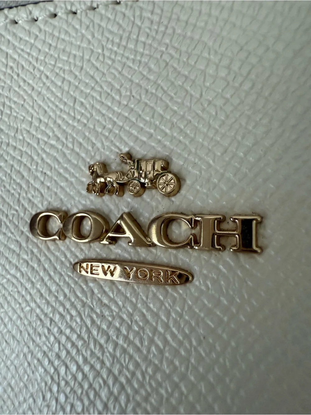Coach Cream Leather Tote with Gold Hardware and Top Zip